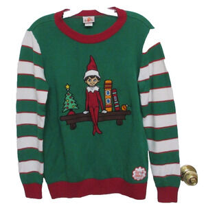 Christmas Sweater "Elf on the Shelf" Logo Green & Red Logo Ladies M